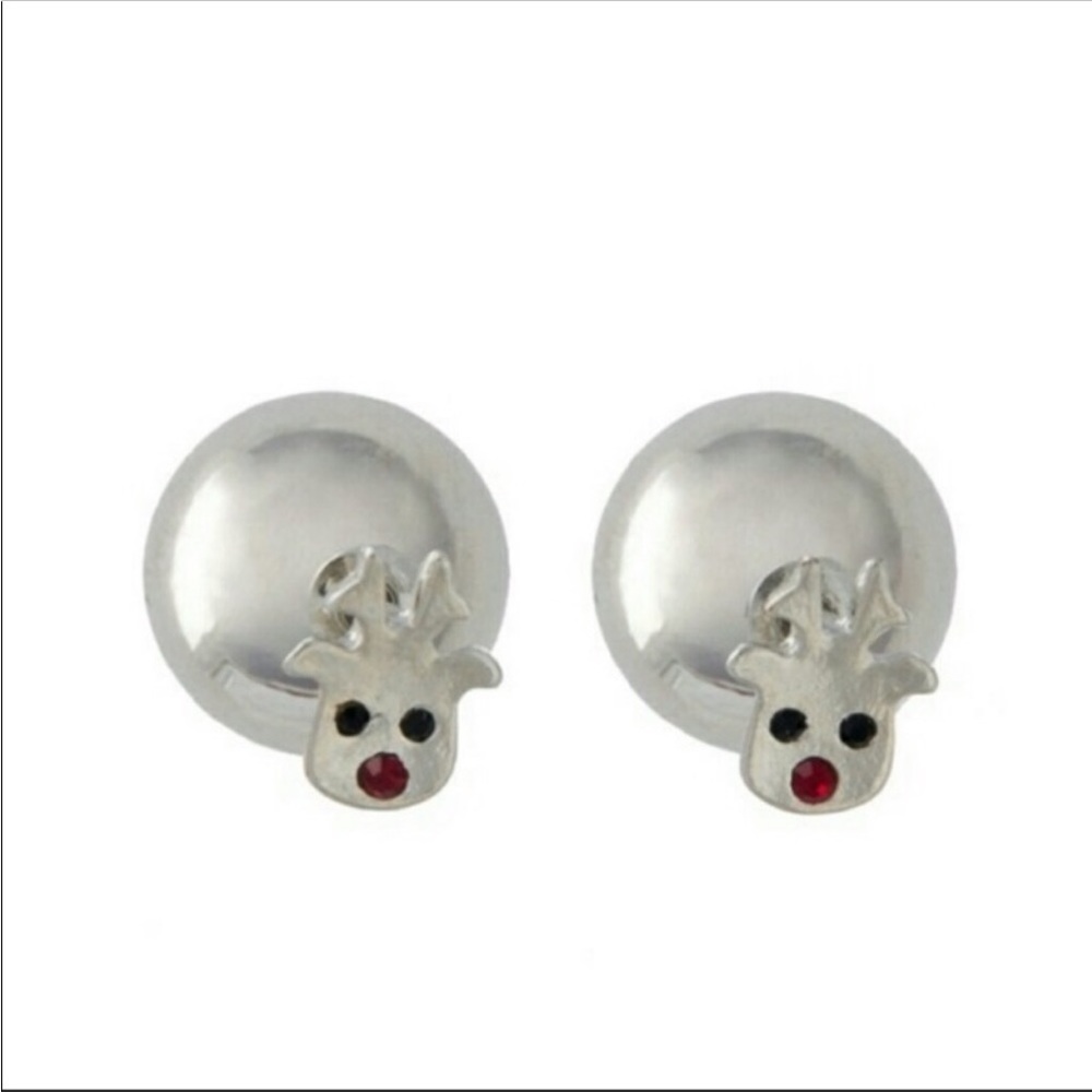 Rudolph Christmas double sided silver earrings